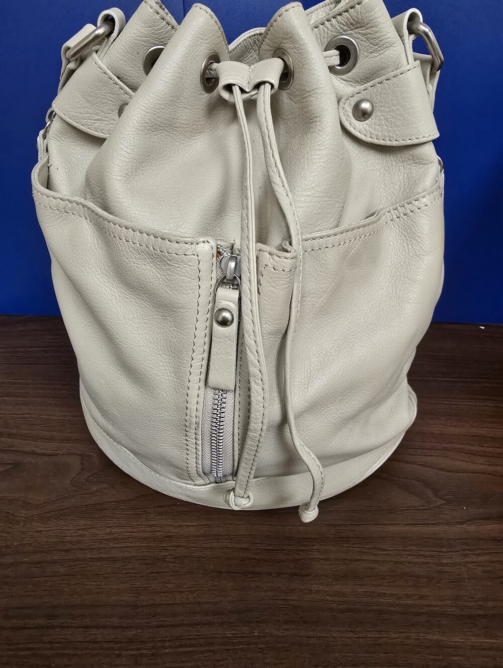 Garnet Hill Taupe Leather Handbag Made In Italy